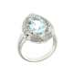 White gold ring with teardrop aquamarine 5.15 cts. surrounded by pave diamonds 0.32 carats G-VVS1