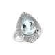 White gold ring with teardrop aquamarine 5.15 cts. surrounded by pave diamonds 0.32 carats G-VVS1