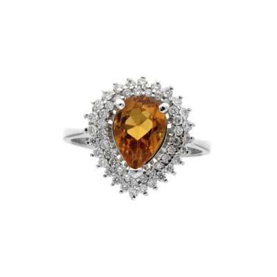 Yellow topaz ring with 0.45 carat diamonds g-vvs2