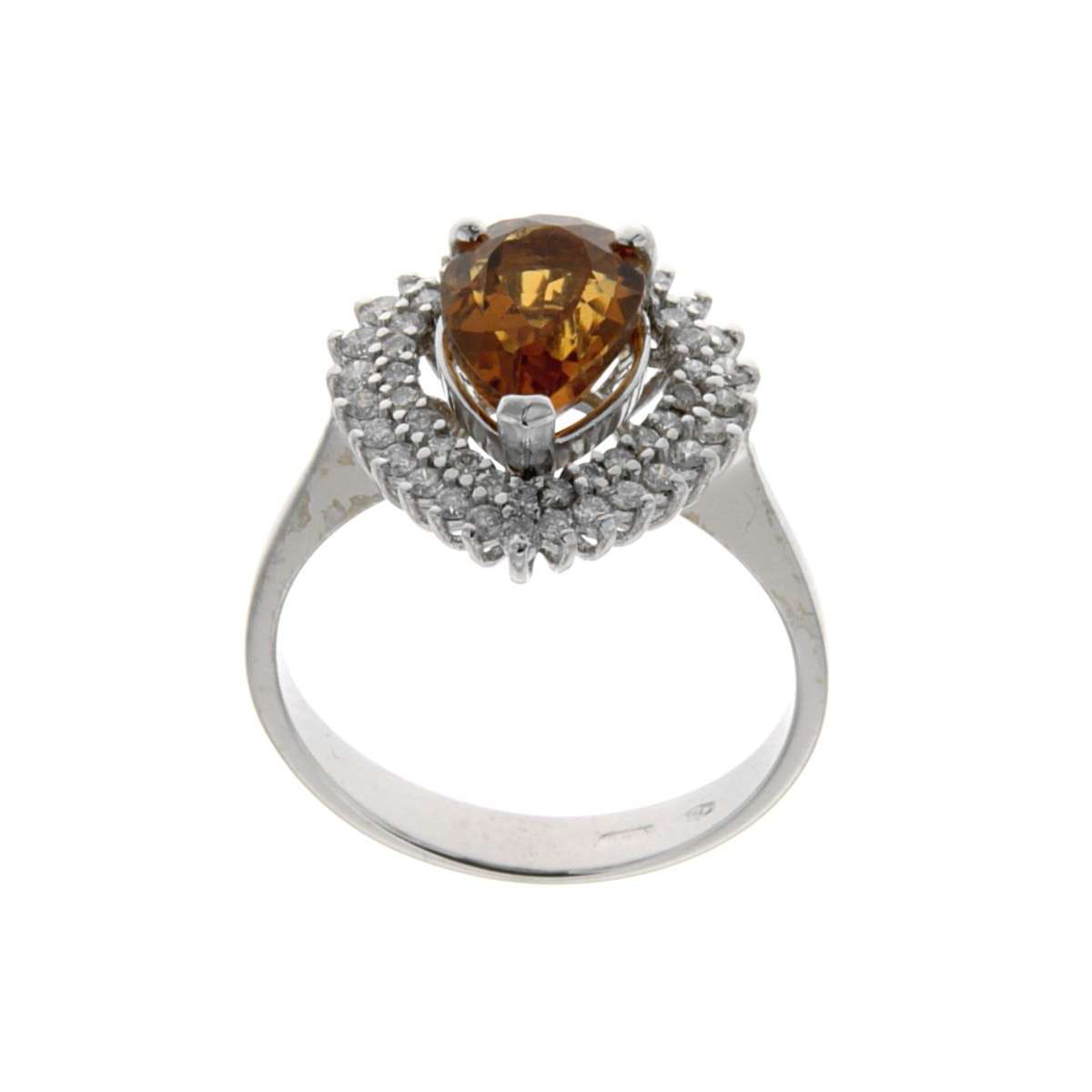 Yellow topaz ring with 0.45 carat diamonds g-vvs2