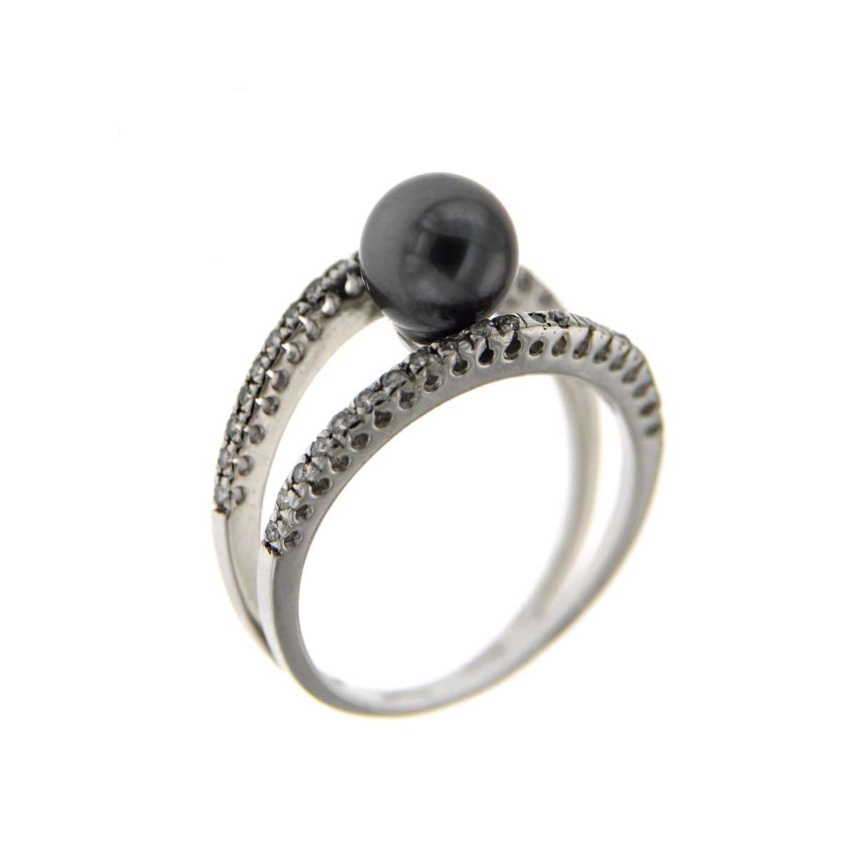 Anello con perla nera mm 6,5-7 e diamanti ct 0,15 G-VS1