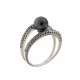 White gold double band ring with black pearl 6.5-7mm in between 0.15 carats diamonds G-VS1