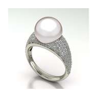 Anello con  perla sferica mm11 diamanti incastonati a pave carati 0.80 G-VS1 Anello con  perla sferica mm11 diamanti incastonati a pave carati 0.80 G-VS1