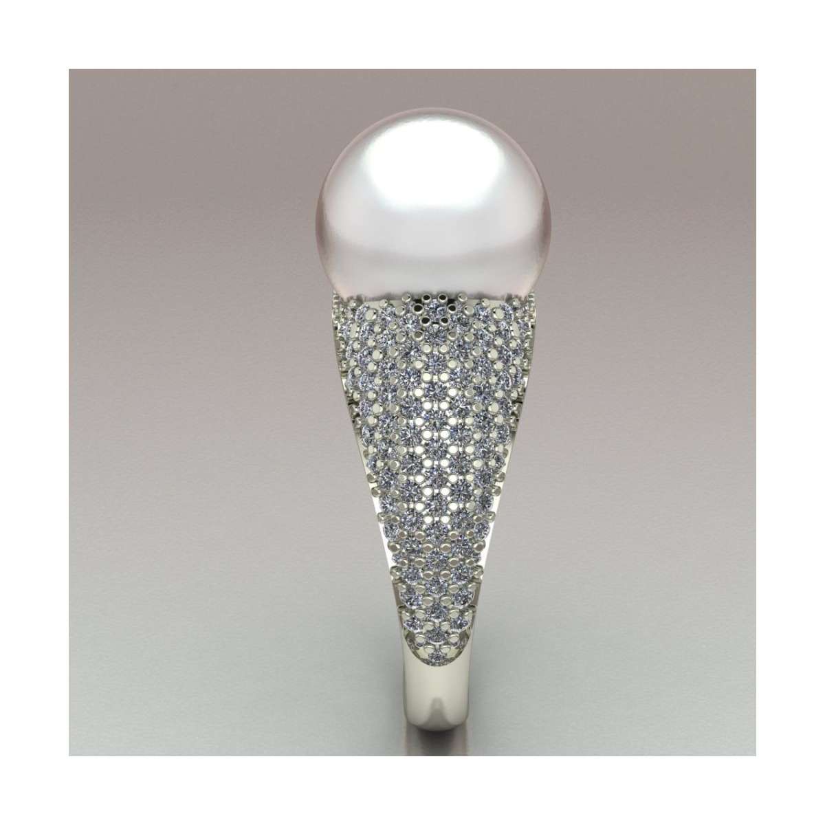 Anello con  perla sferica mm11 diamanti incastonati a pave carati 0.80 G-VS1
