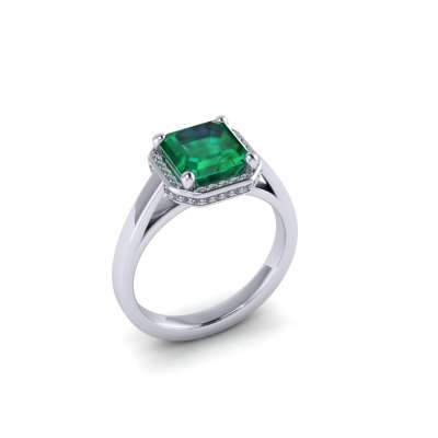 White gold ring emerald 2 cts. 0.12 carats diamonds G-VVS1