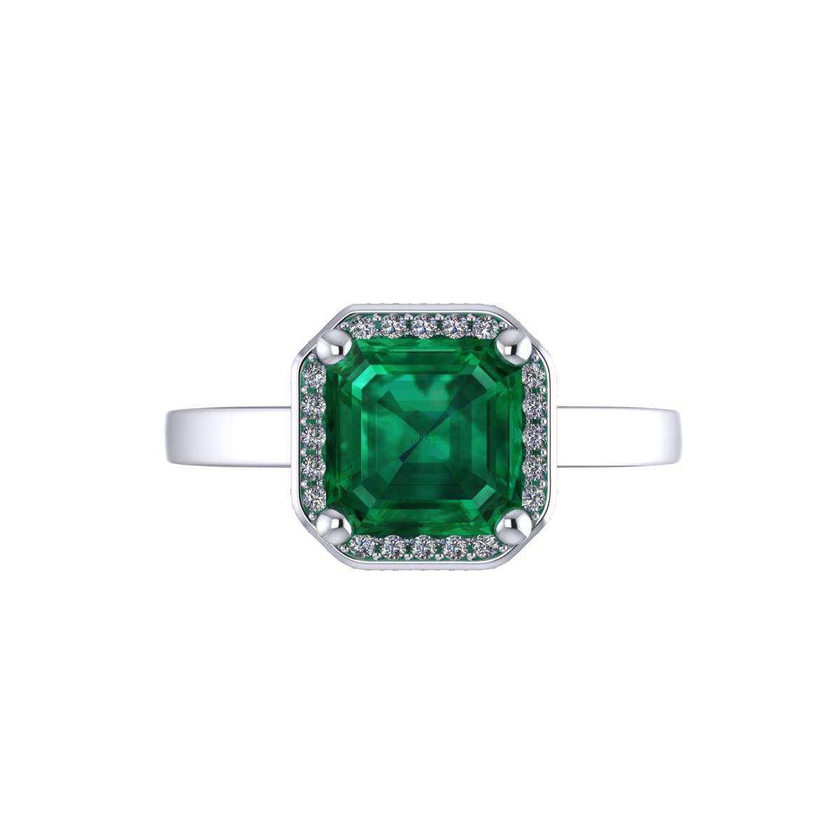 White gold ring emerald 2 cts. 0.12 carats diamonds G-VVS1