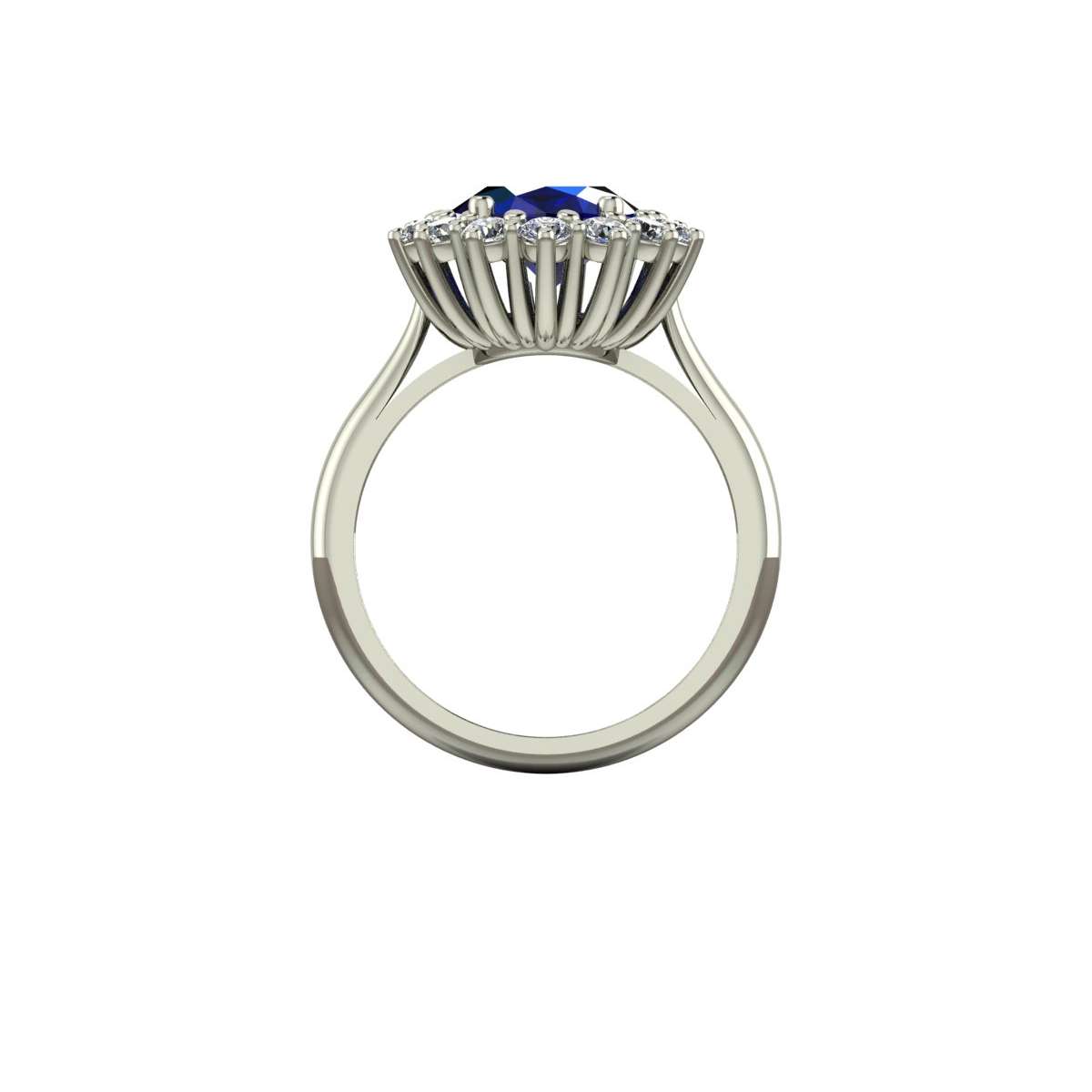 Anello a cestino con  zaffiro blu ct 3.00 e diamanti ct 0.80 g-vs1