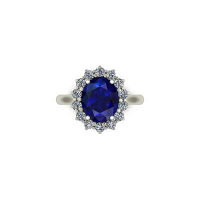 Anello a cestino con  zaffiro blu ct 3.00 e diamanti ct 0.80 g-vs1