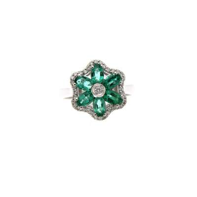 Ring with emeralds carat 1.25 diamonds ct 0.18 g-vs1