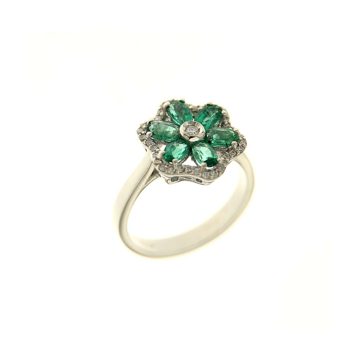 Ring with emeralds carat 1.25 diamonds ct 0.18 g-vs1