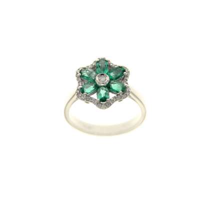 Ring with emeralds carat 1.25 diamonds ct 0.18 g-vs1