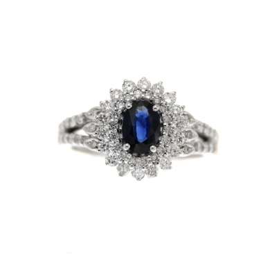 Ring with blue sapphire ct 0.59 and diamonds ct 0.90 g-vs1