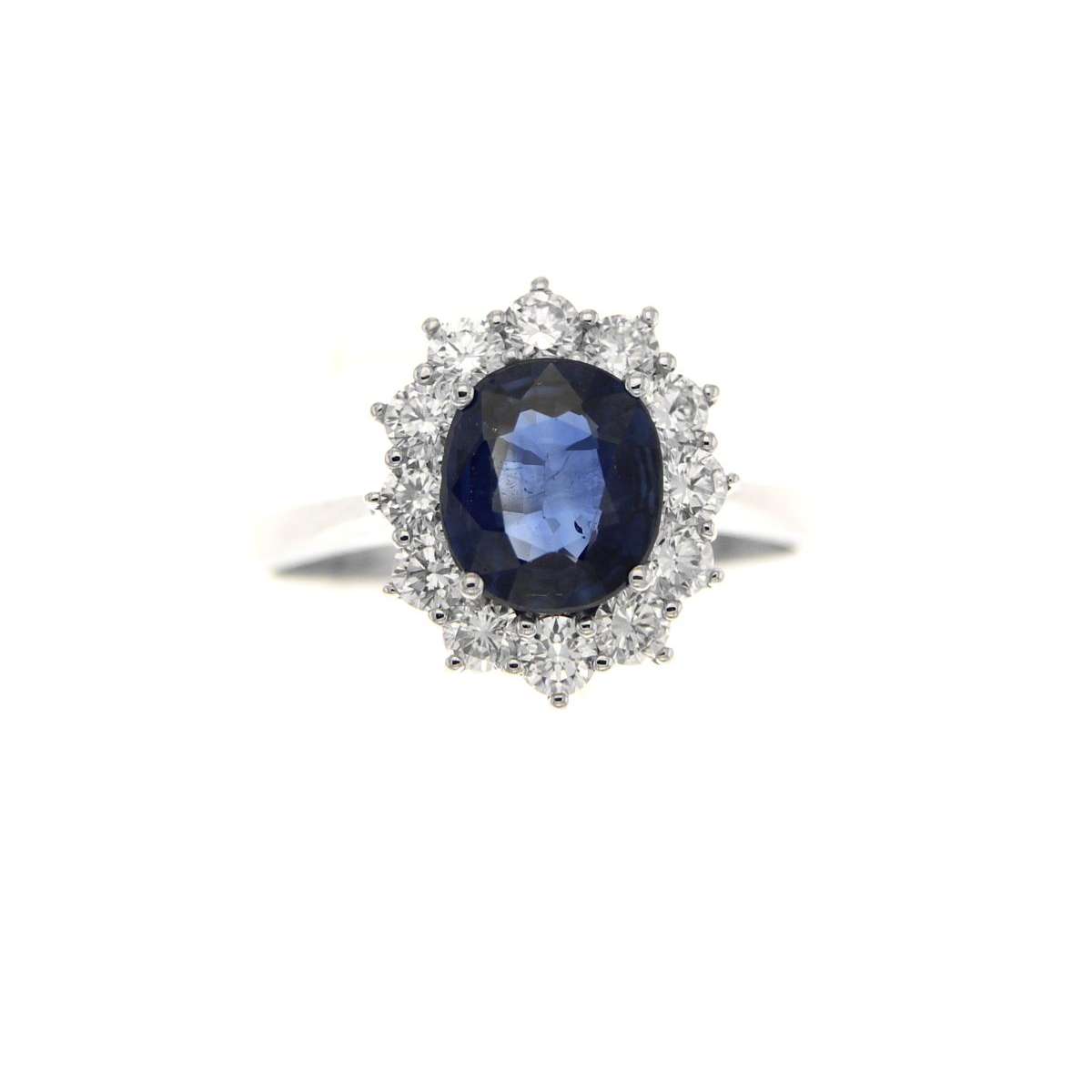 Anello con  zaffiro blu ct 1.58 e diamanti ct 0.78 g-vs1