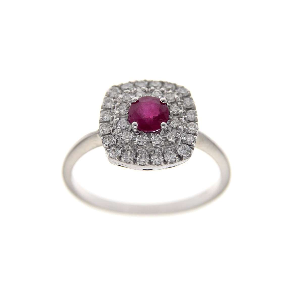 Raffinato anello rubino carati 0,52 diamanti carati 0,50 G-VS1
