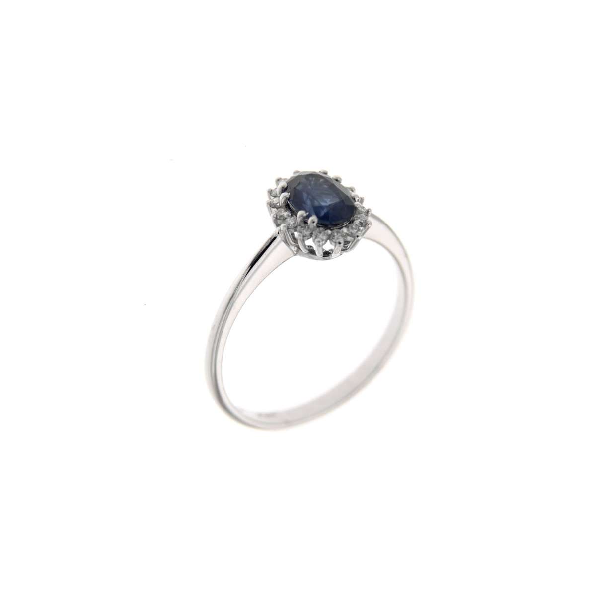 Anello con  zaffiro blu ct 1.04 e diamanti ct 0.15 g-vs1