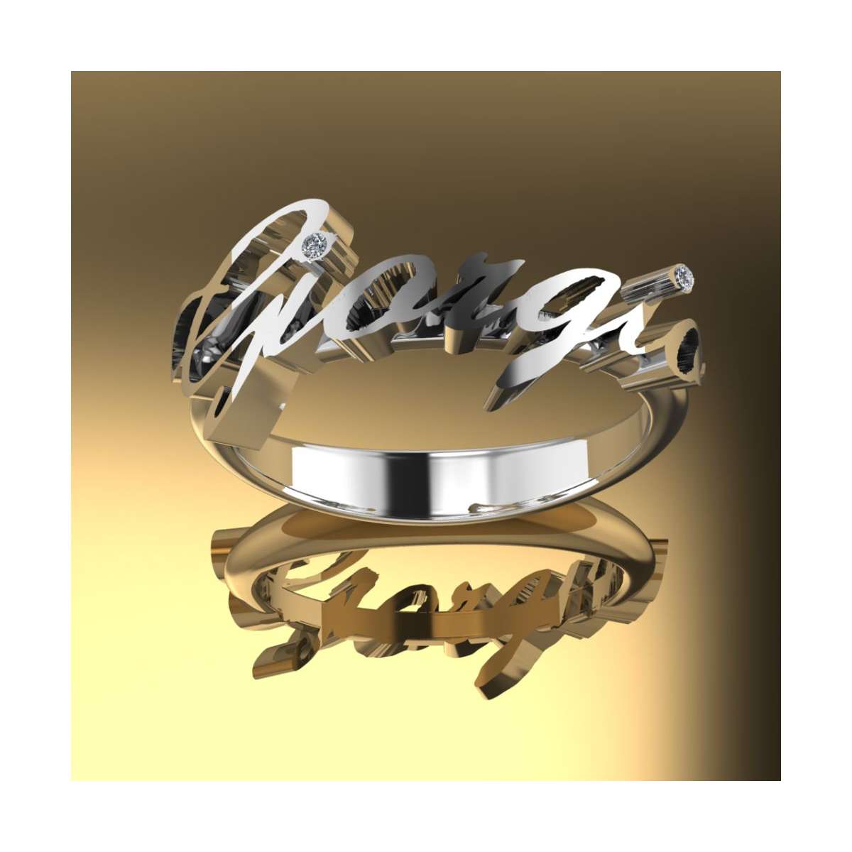 Giorgio custom name ring rhodium silver 0.0005 carats diamond G-VS1