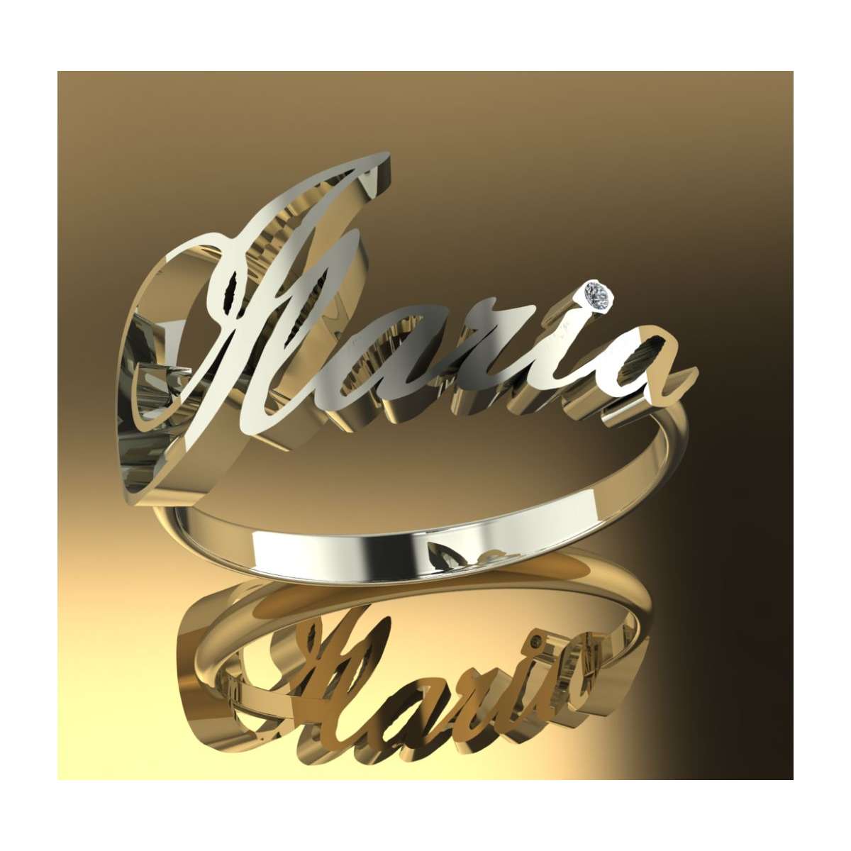 Ilaria custom name ring upon request white gold 0.01 carats diamond