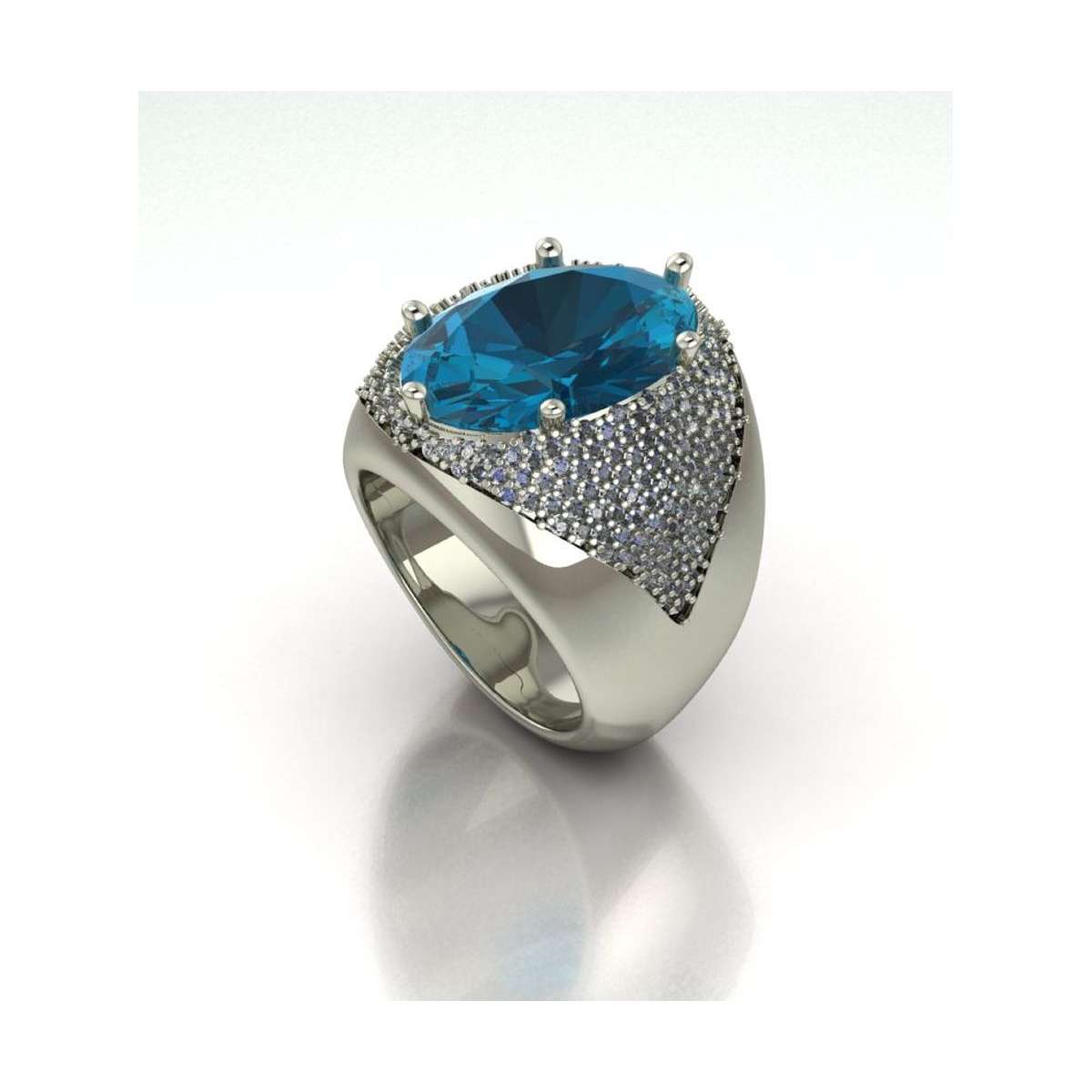 Raffinato anello a fascia in oro bianco topazio azzurro carati 9 diamanti carati 1.20 G-VS1