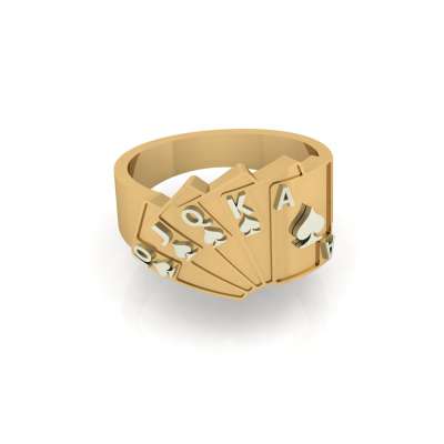 Anello da poker in oro giallo e bianco 