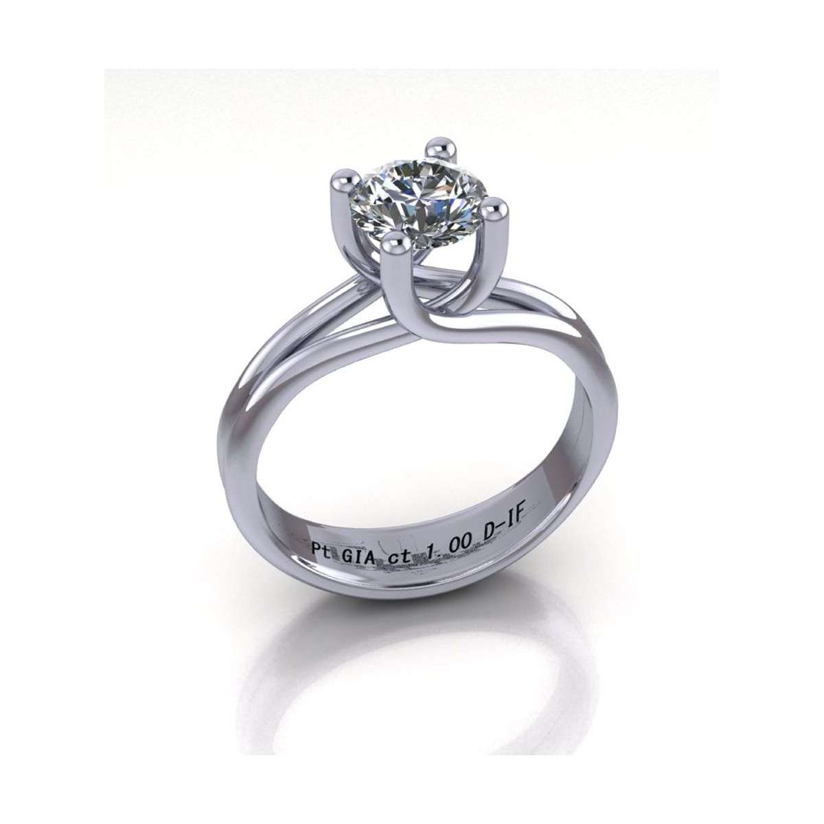 Platinum solitaire ring four claws GIA certified diamond 1.00 carats flawless D-IF