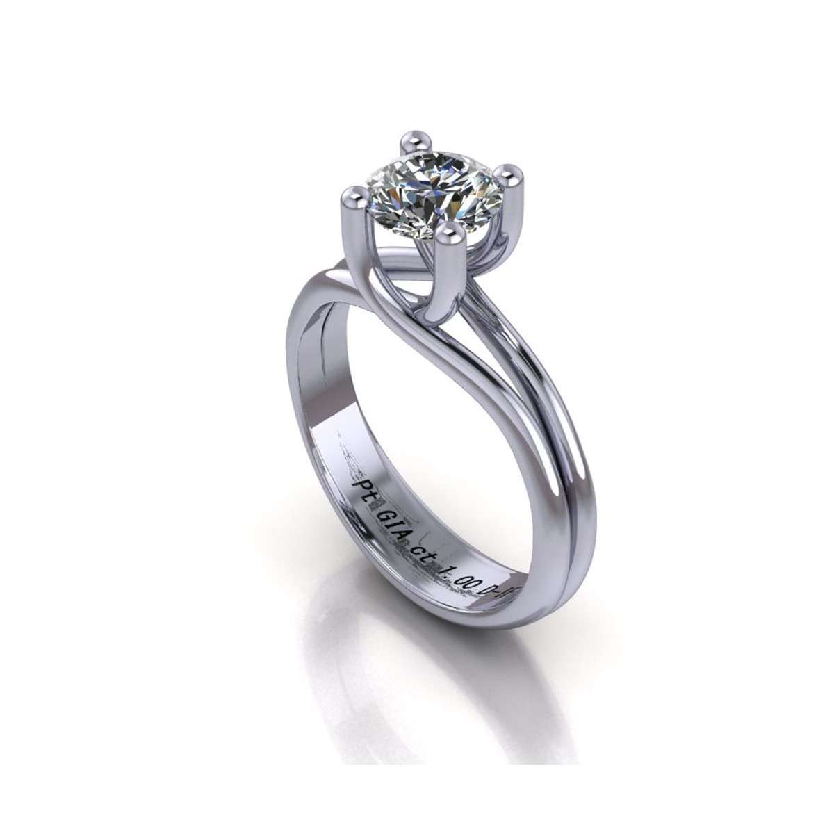 Platinum solitaire ring four claws GIA certified diamond 1.00 carats flawless D-IF