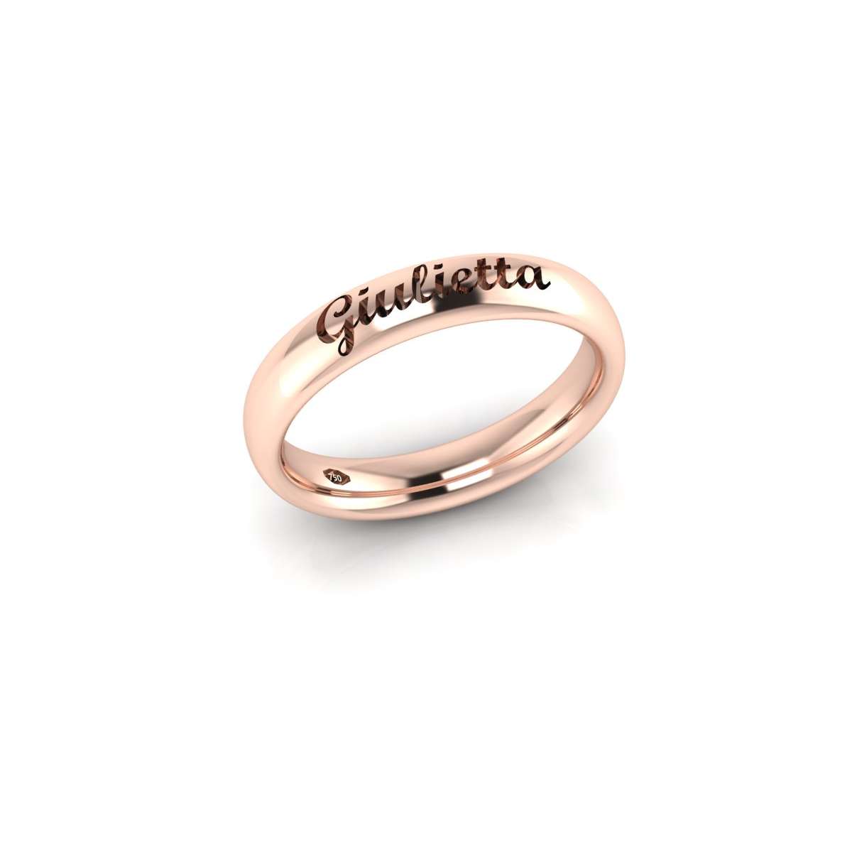 Juliet and Romeo wedding ring in 18KT rose gold with externally engraved name