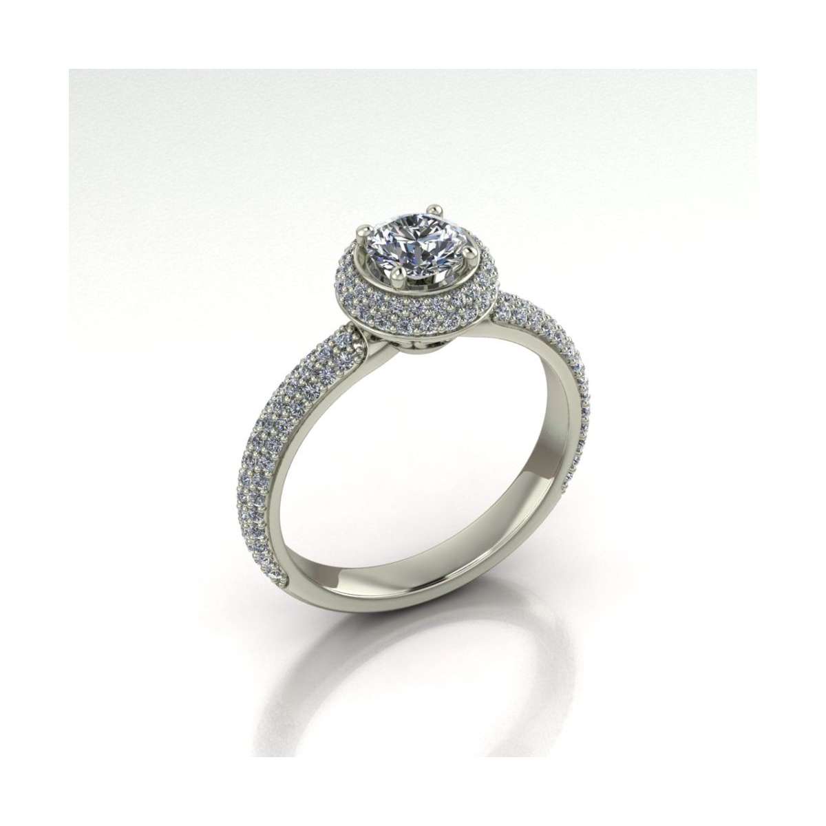 White gold solitaire ring with pave diamonds 0.98 carats GIA certified G-IF