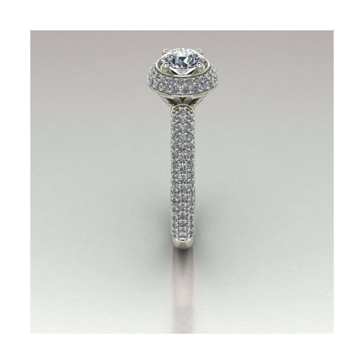 White gold solitaire ring with pave diamonds 0.98 carats GIA certified G-IF