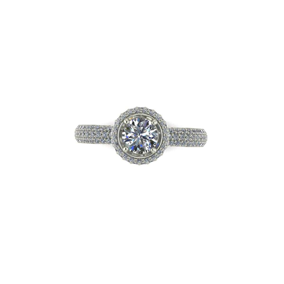 White gold solitaire ring with pave diamonds 0.98 carats GIA certified G-IF