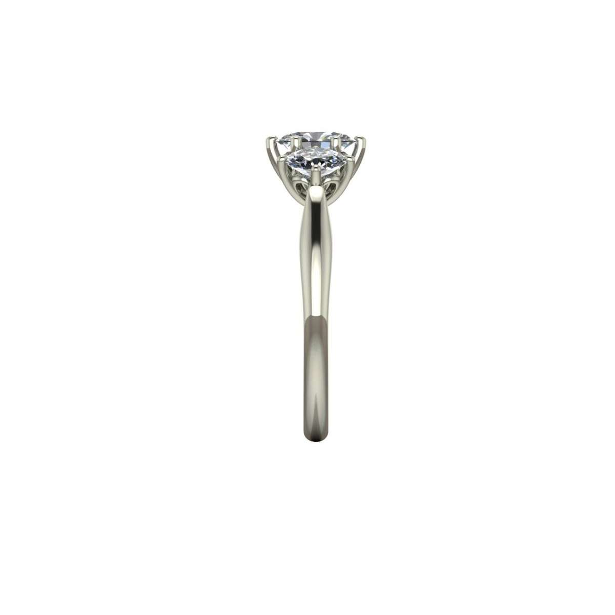 White gold triligy ring with smooth shank and bezel set 1.13 carats GIA certified oval diamonds