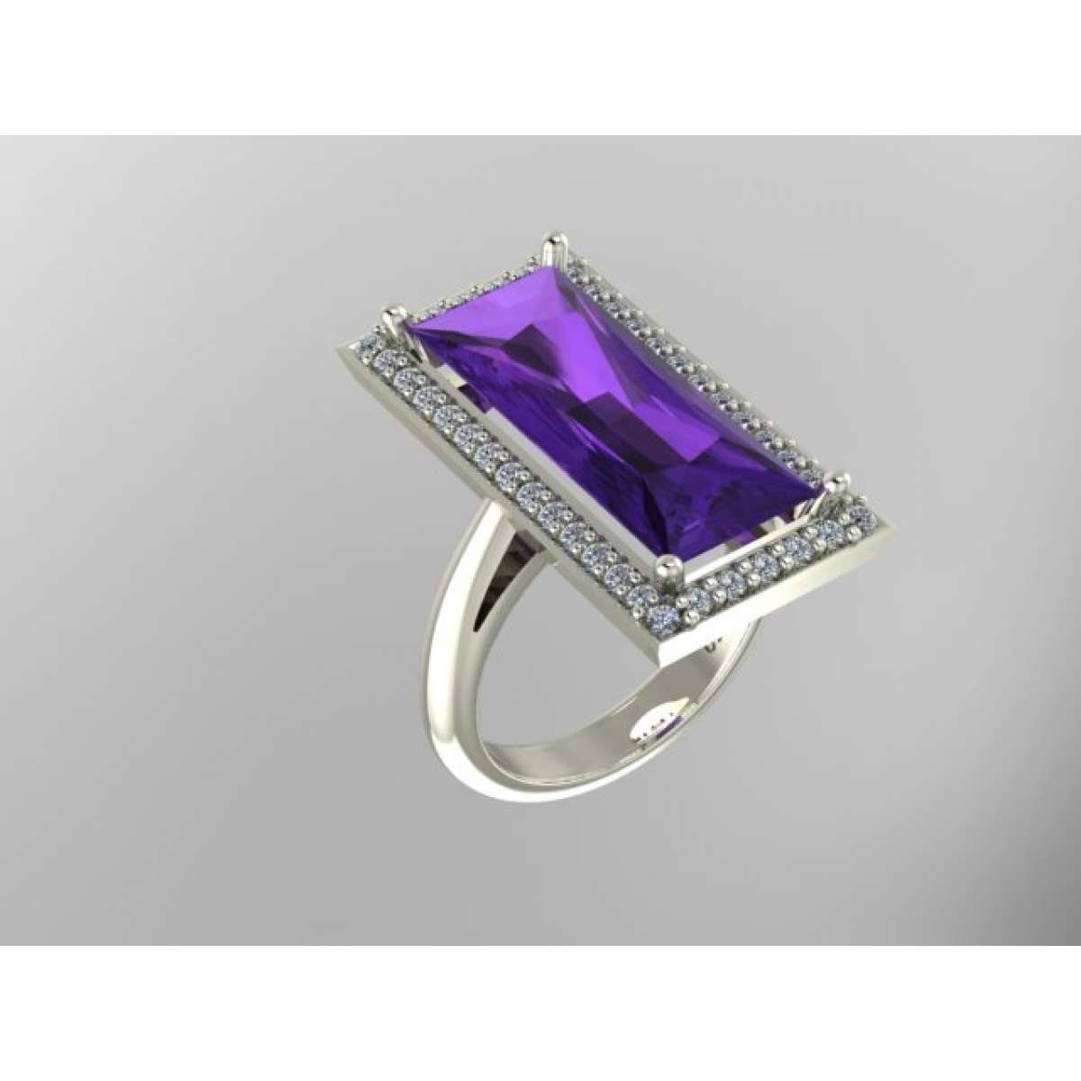 Ring with purple amethyst 6.48 cts. diamonds frame 0.40 carats G-VS1