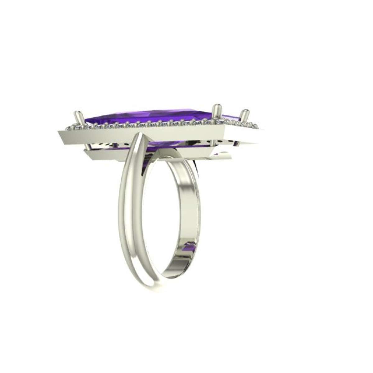 Ring with purple amethyst 6.48 cts. diamonds frame 0.40 carats G-VS1