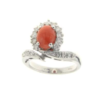 Ring coral 1.68 cts 0.71 carats diamonds G-VS1