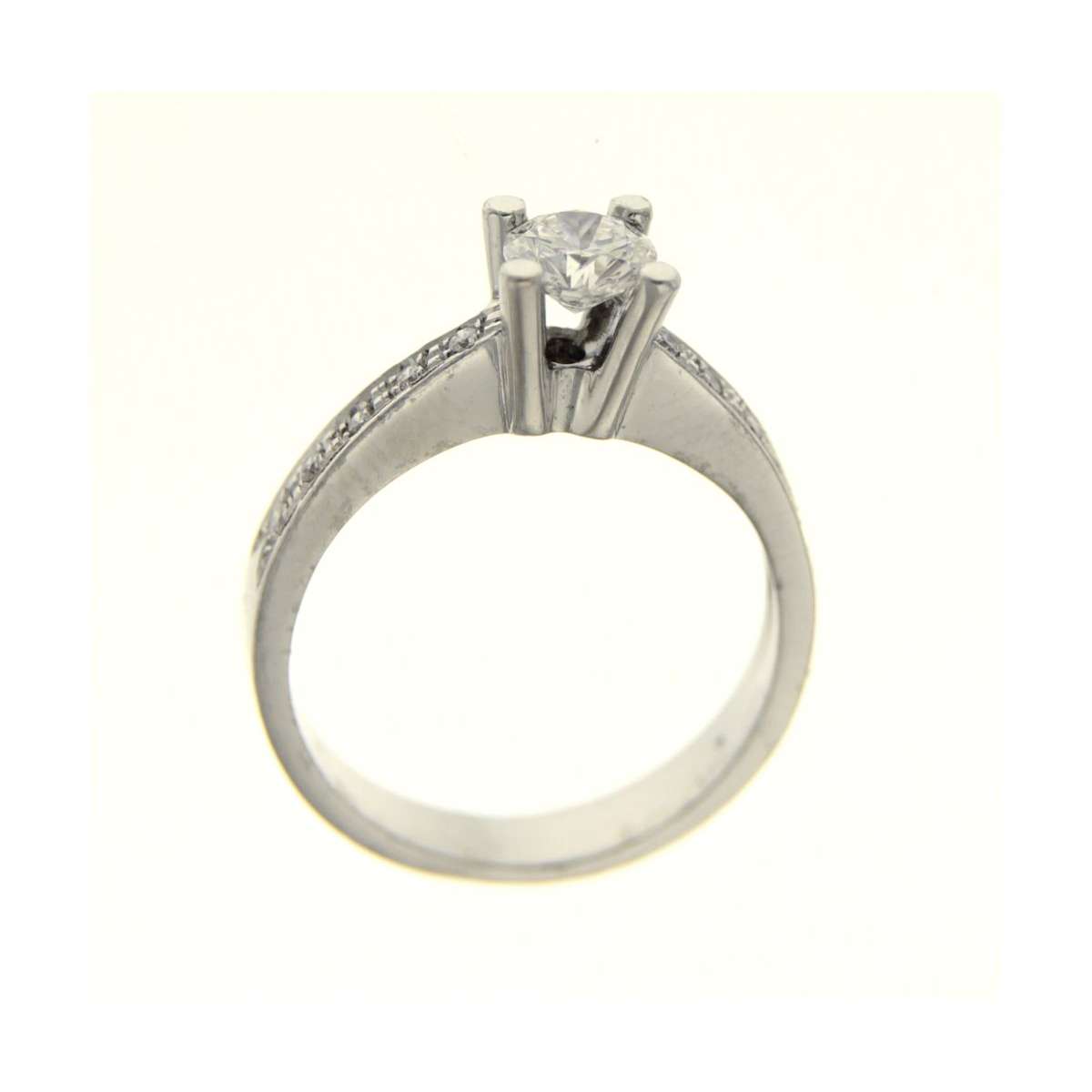 Central diamond solitaire ring GIA certified ct 0.50 F-VS2 plus side diamonds ct 0.10 G-VS1
