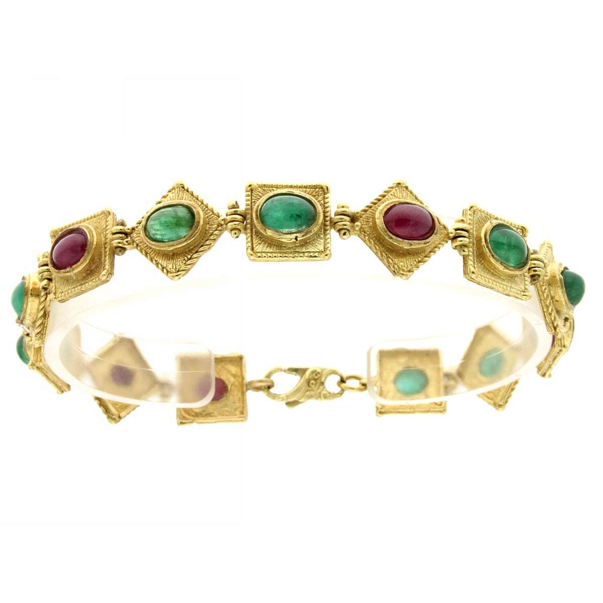 Lost wax casting bracelet with ruby and emerald root