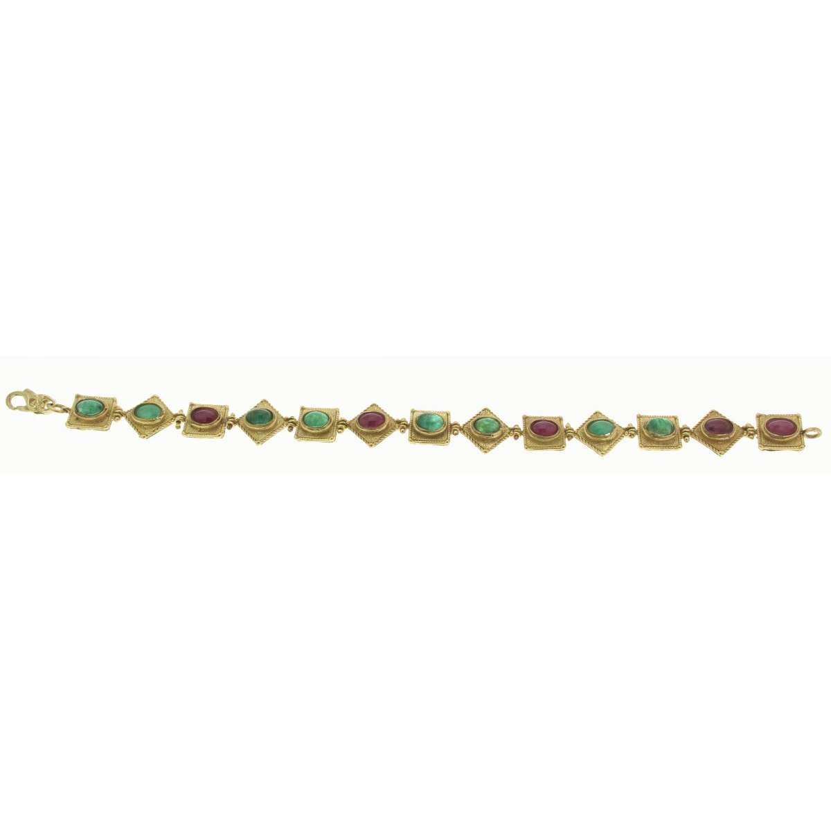 Lost wax casting bracelet with ruby and emerald root