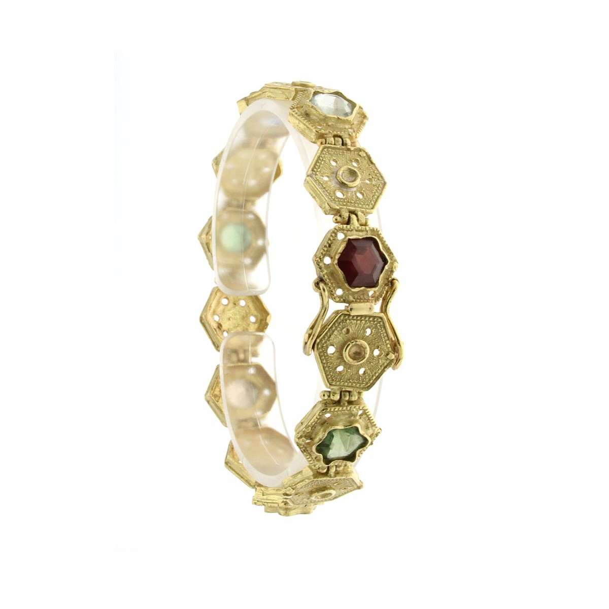 Lost wax casting bracelet with multicolor stones