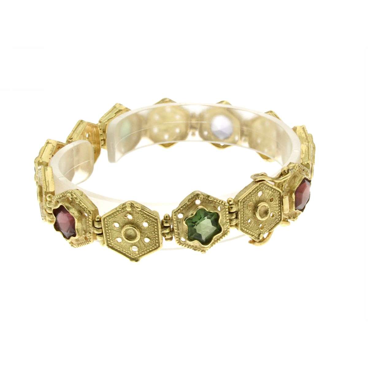 Lost wax casting bracelet with multicolor stones