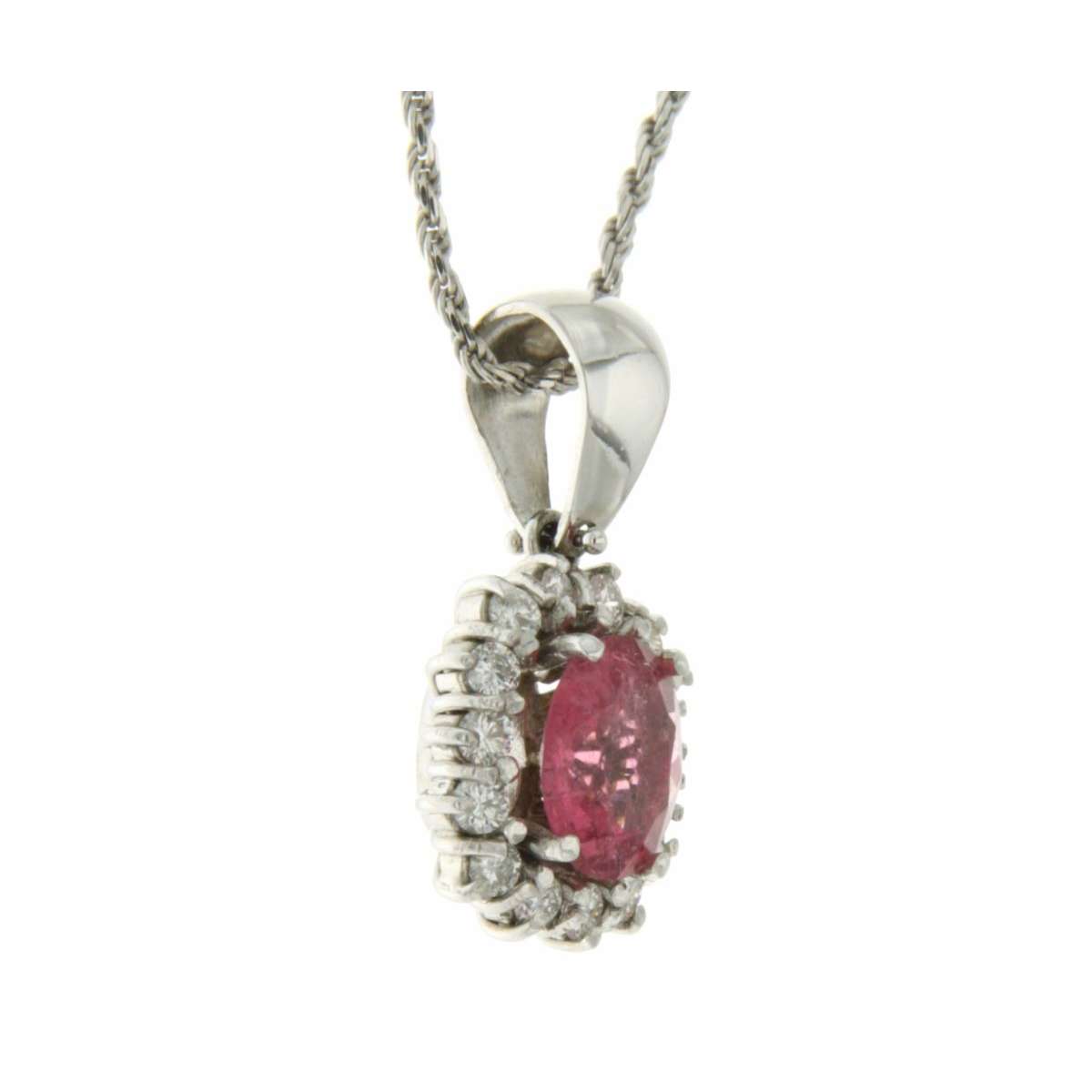 Collana rubellite carati 1,60 diamanti carati 0.42 G-VS1