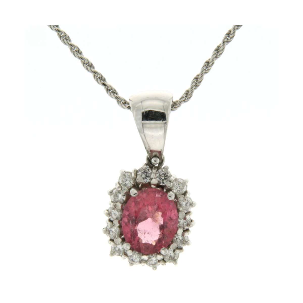 Necklace Rubellite 1.60 cts. 0.42 carats diamonds G.VS1 