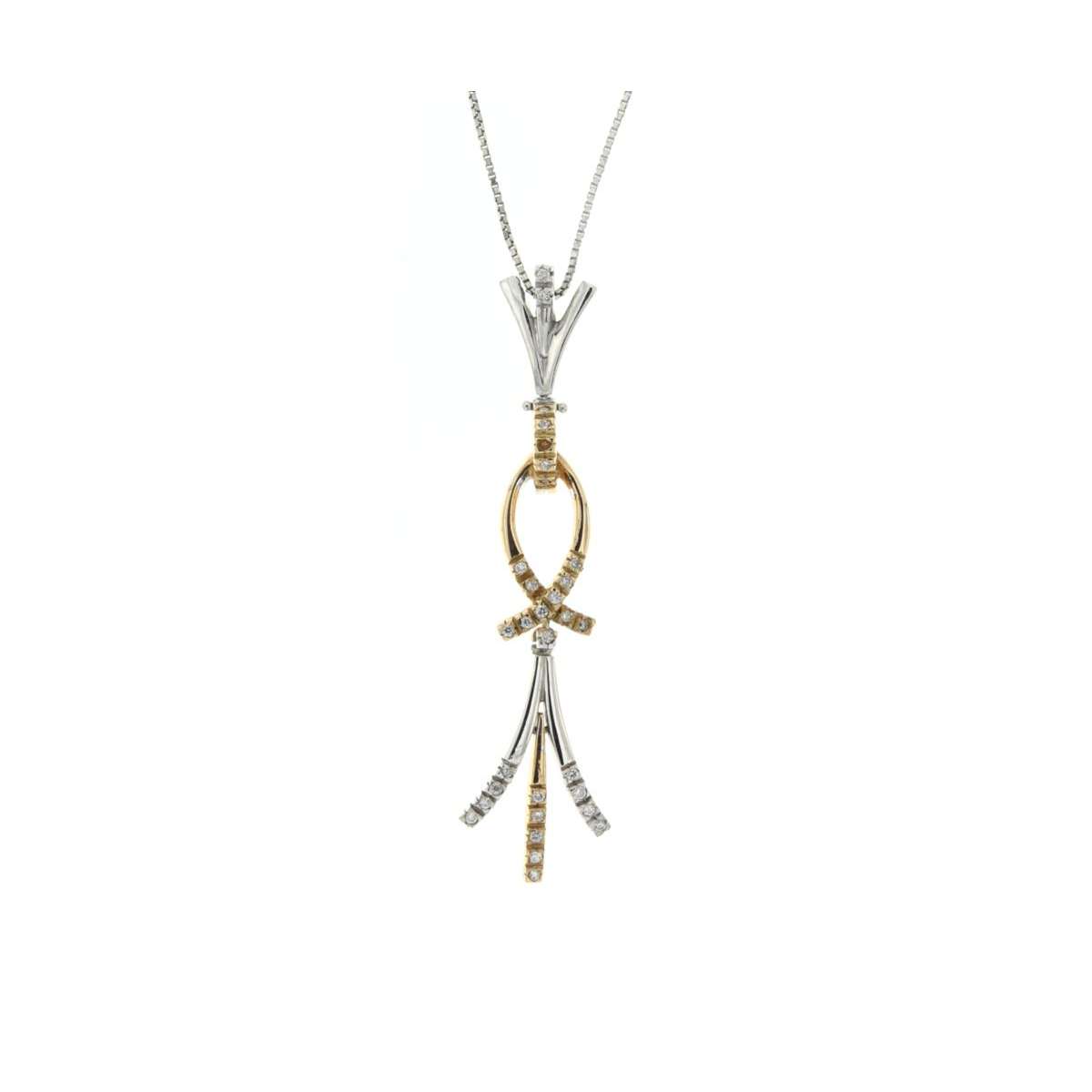Necklace yellow gold and pink gold decorations 0.15 carats diamonds G-VS1