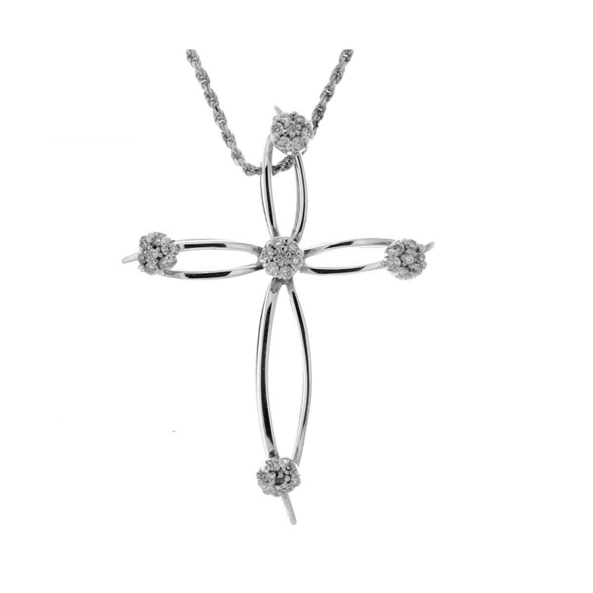 Collana con croce in oro bianco e diamanti caratura 0,32 G-VS1