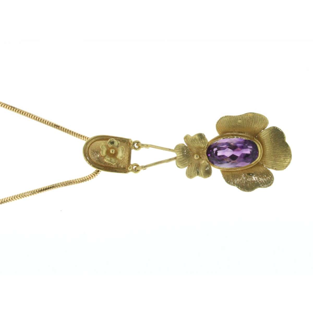 Yellow gold lost wax casting necklace amethyst 4.85 cts.