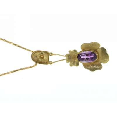 Yellow gold lost wax casting necklace amethyst 4.85 cts.