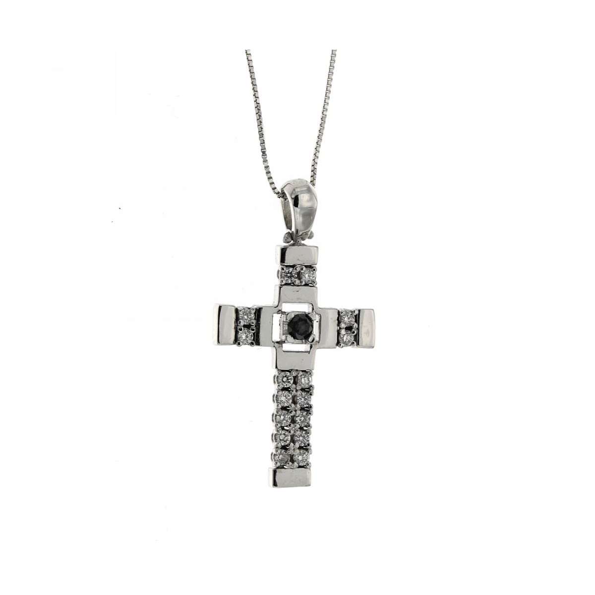 Articulated cross necklace for men 0.35 carats black diamond and white diamonds G-VS1
