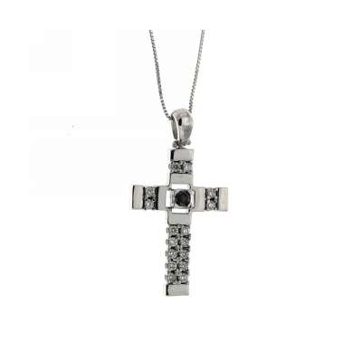 Collana croce con diamante nero e diamanti bianchi caratura 0,35 G-VS1