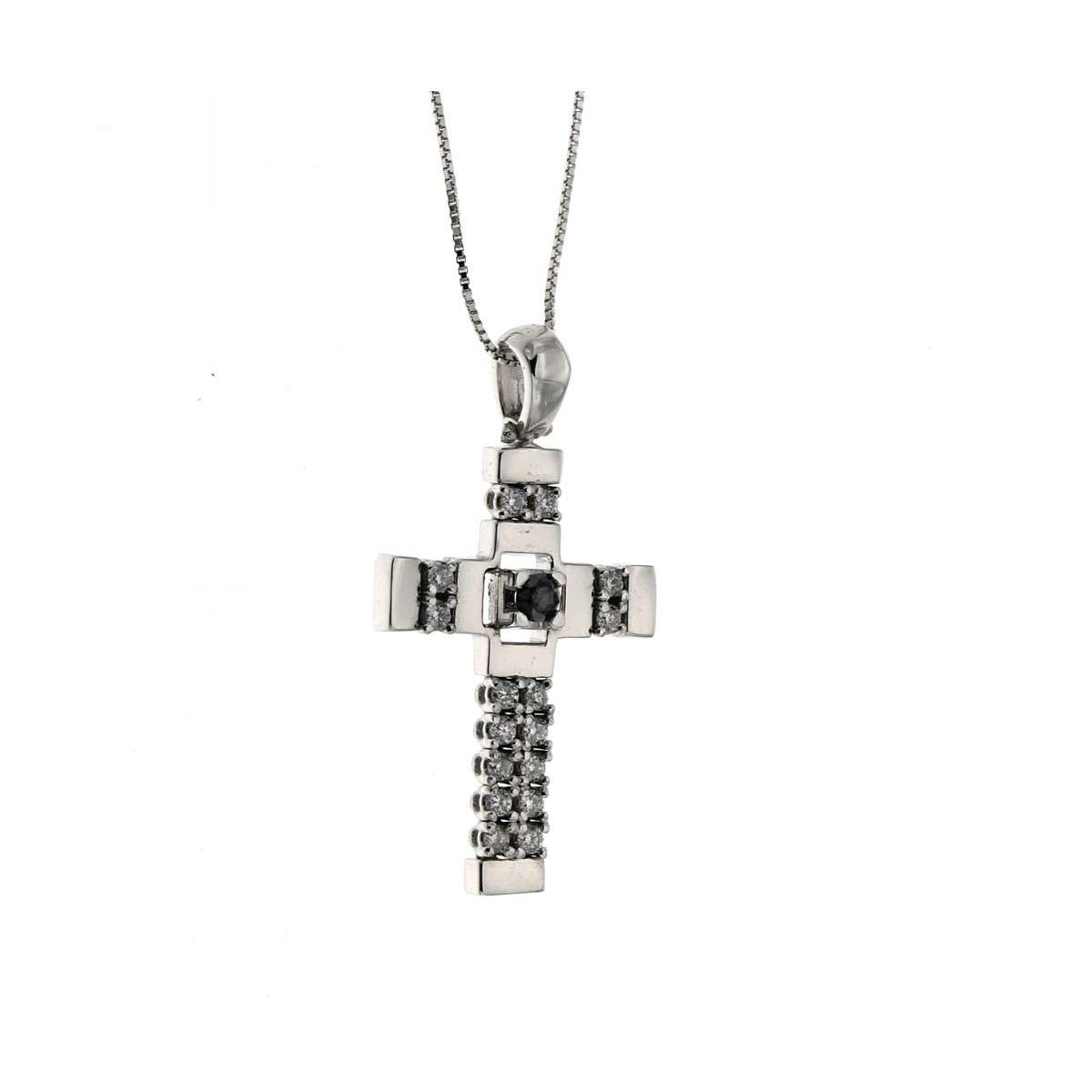 Articulated cross necklace for men 0.35 carats black diamond and white diamonds G-VS1