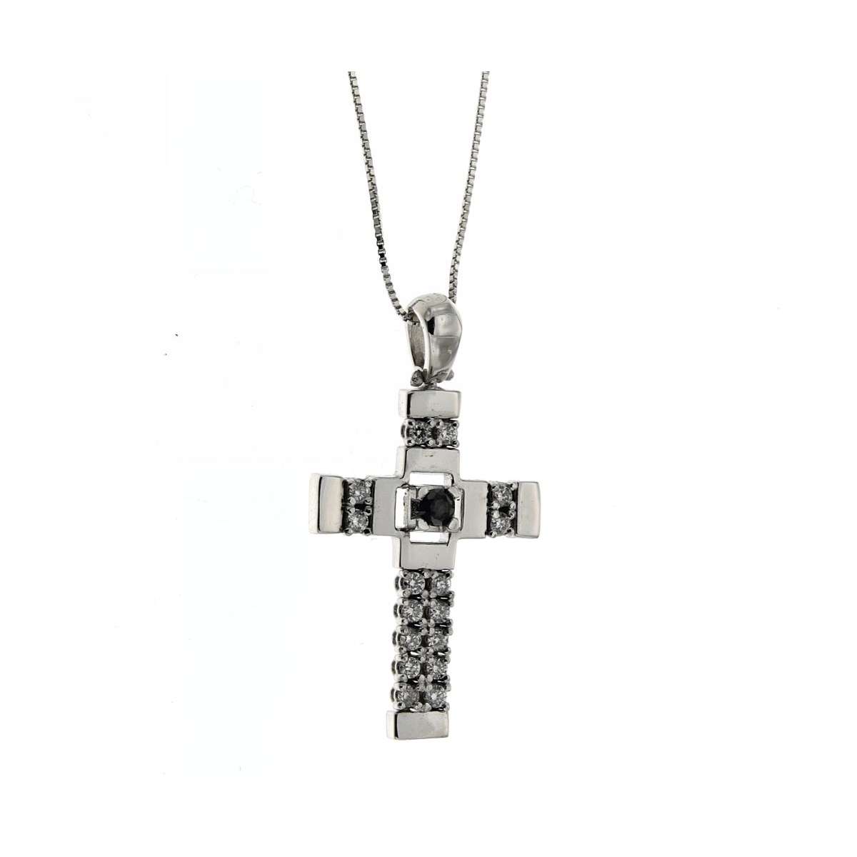 Collana croce con diamante nero e diamanti bianchi caratura 0,35 G-VS1