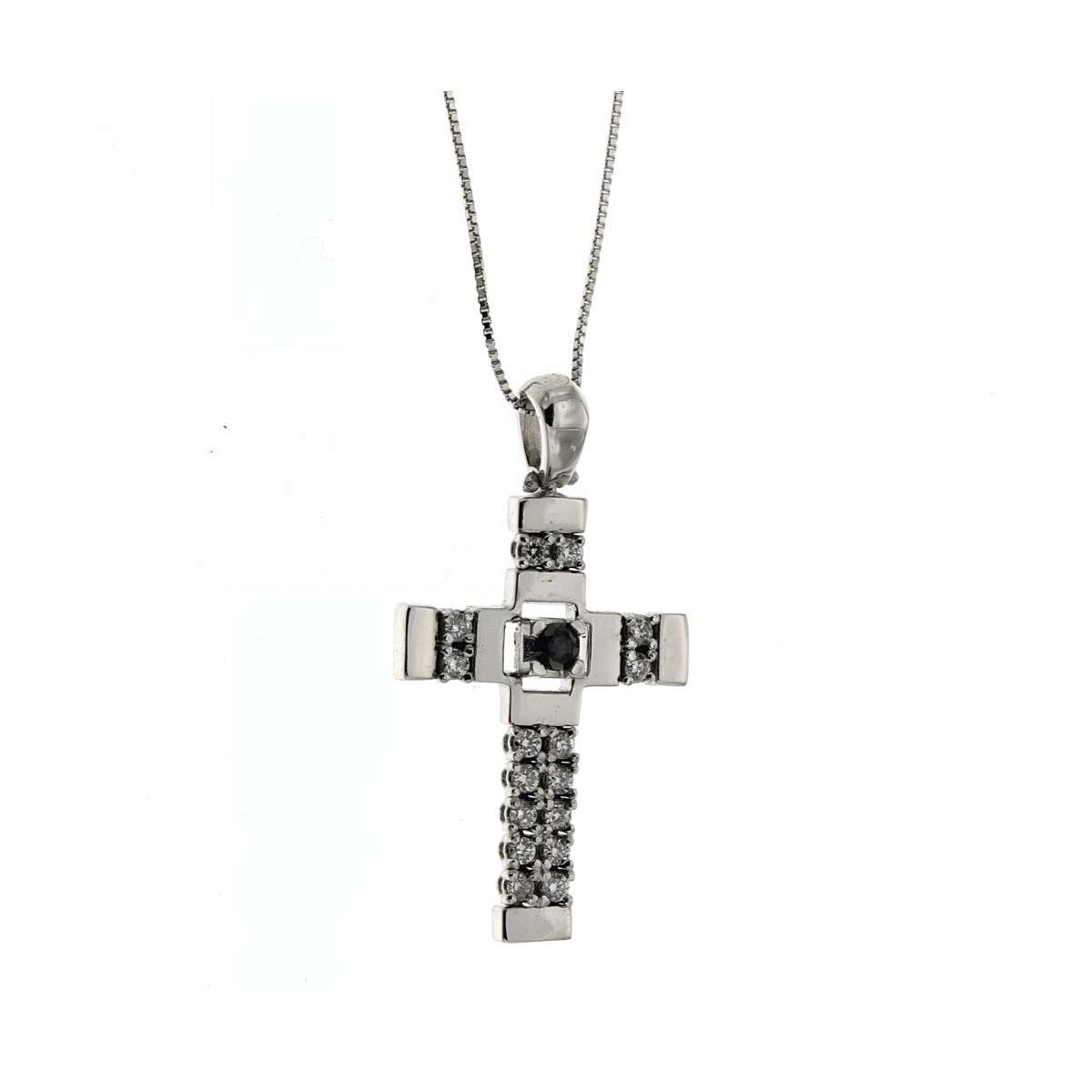 Articulated cross necklace for men 0.35 carats black diamond and white diamonds G-VS1