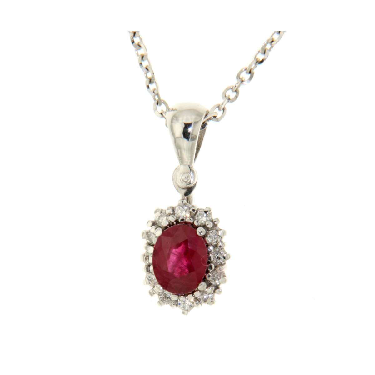 Necklace Ruby 0.83 cts. 0.14 carats diamonds G-VS1